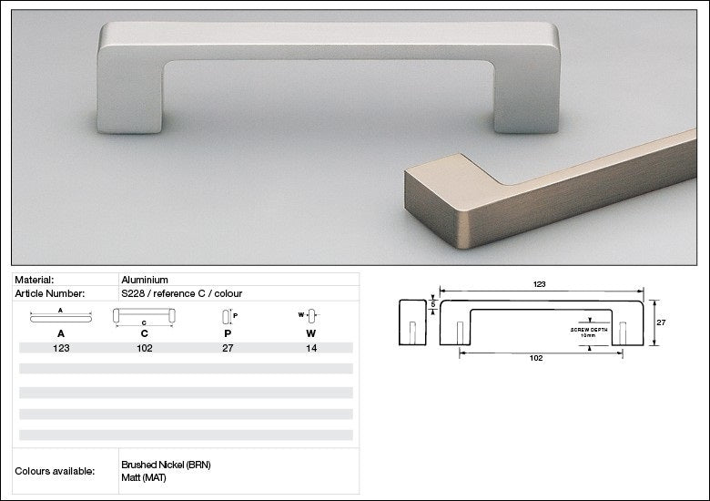 KETHY CABINET HANDLE S228 S SERIES NARROW BLOCK ALUMINIUM - MATT ANODISED